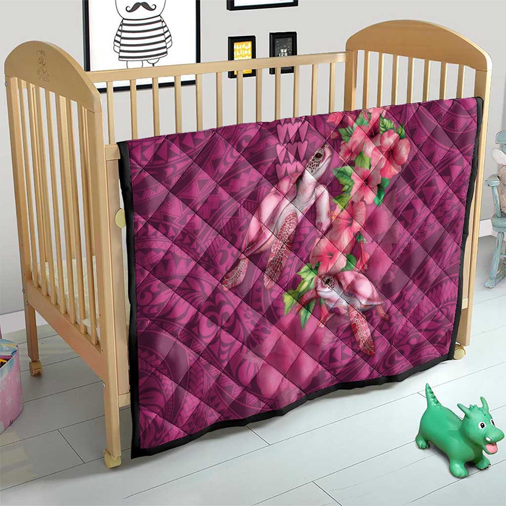 Hawaiian Turtle Love Couple Quilt - Sweet Hibiscus and Kakau Pattern Rose Color LT03 - Polynesian Pride
