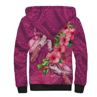 Hawaiian Turtle Love Couple Sherpa Hoodie - Sweet Hibiscus and Kakau Pattern Rose Color LT03 - Polynesian Pride