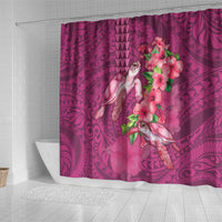 Hawaiian Turtle Love Couple Shower Curtain - Sweet Hibiscus and Kakau Pattern Rose Color LT03 - Polynesian Pride