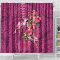 Hawaiian Turtle Love Couple Shower Curtain - Sweet Hibiscus and Kakau Pattern Rose Color LT03 - Polynesian Pride