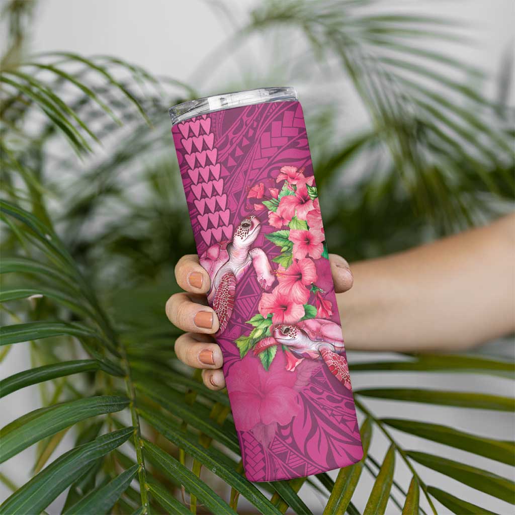 Hawaiian Turtle Love Couple Skinny Tumbler Sweet Hibiscus and Kakau Pattern Rose Color LT03 - Polynesian Pride