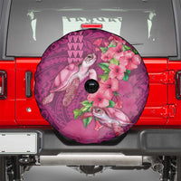 Hawaiian Turtle Love Couple Spare Tire Cover - Sweet Hibiscus and Kakau Pattern Rose Color LT03 - Polynesian Pride