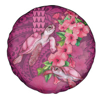 Hawaiian Turtle Love Couple Spare Tire Cover - Sweet Hibiscus and Kakau Pattern Rose Color LT03 - Polynesian Pride
