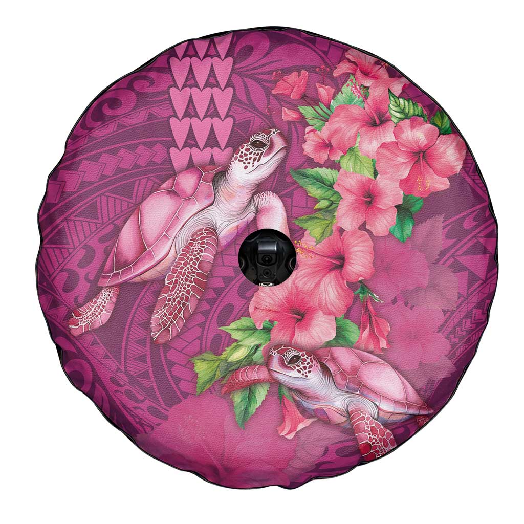 Hawaiian Turtle Love Couple Spare Tire Cover - Sweet Hibiscus and Kakau Pattern Rose Color LT03 - Polynesian Pride