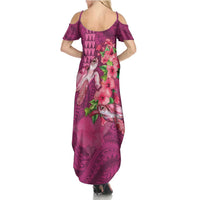Hawaiian Turtle Love Couple Summer Maxi Dress - Sweet Hibiscus and Kakau Pattern Rose Color LT03 - Polynesian Pride