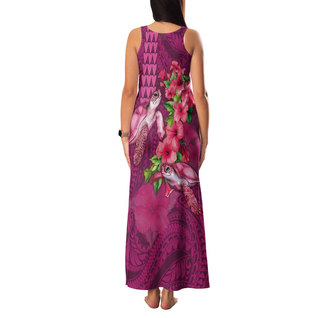Hawaiian Turtle Love Couple Tank Maxi Dress - Sweet Hibiscus and Kakau Pattern Rose Color LT03 - Polynesian Pride
