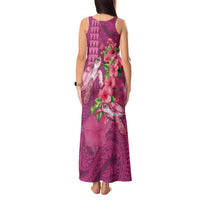 Hawaiian Turtle Love Couple Tank Maxi Dress - Sweet Hibiscus and Kakau Pattern Rose Color LT03 - Polynesian Pride