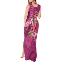 Hawaiian Turtle Love Couple Tank Maxi Dress - Sweet Hibiscus and Kakau Pattern Rose Color LT03 - Polynesian Pride