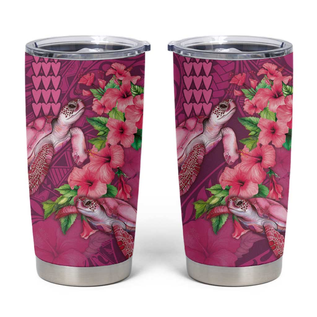 Hawaiian Turtle Love Couple Tumbler Cup Sweet Hibiscus and Kakau Pattern Rose Color LT03 Pink - Polynesian Pride