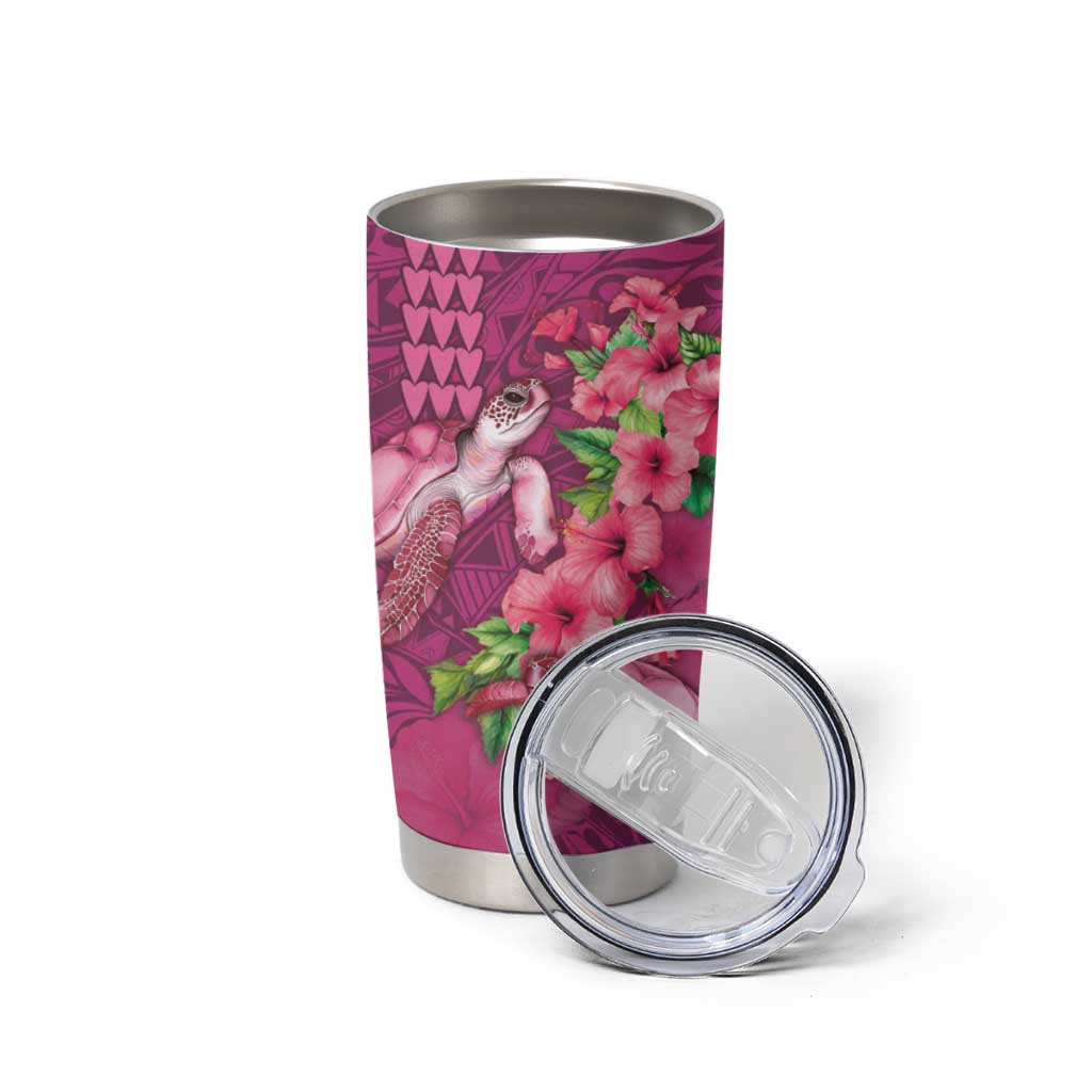 Hawaiian Turtle Love Couple Tumbler Cup Sweet Hibiscus and Kakau Pattern Rose Color LT03 - Polynesian Pride