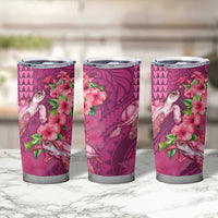 Hawaiian Turtle Love Couple Tumbler Cup Sweet Hibiscus and Kakau Pattern Rose Color LT03 - Polynesian Pride