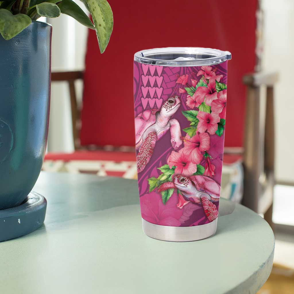 Hawaiian Turtle Love Couple Tumbler Cup Sweet Hibiscus and Kakau Pattern Rose Color LT03 - Polynesian Pride