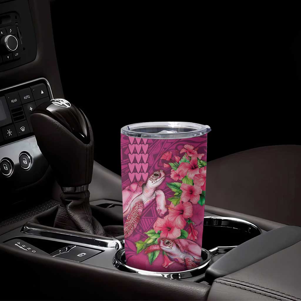 Hawaiian Turtle Love Couple Tumbler Cup Sweet Hibiscus and Kakau Pattern Rose Color LT03 - Polynesian Pride