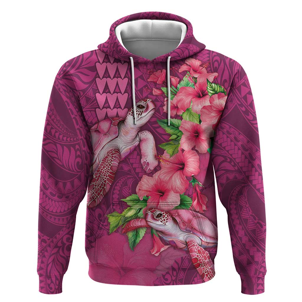 Hawaiian Turtle Love Couple Zip Hoodie - Sweet Hibiscus and Kakau Pattern Rose Color LT03 Pullover Hoodie Pink - Polynesian Pride
