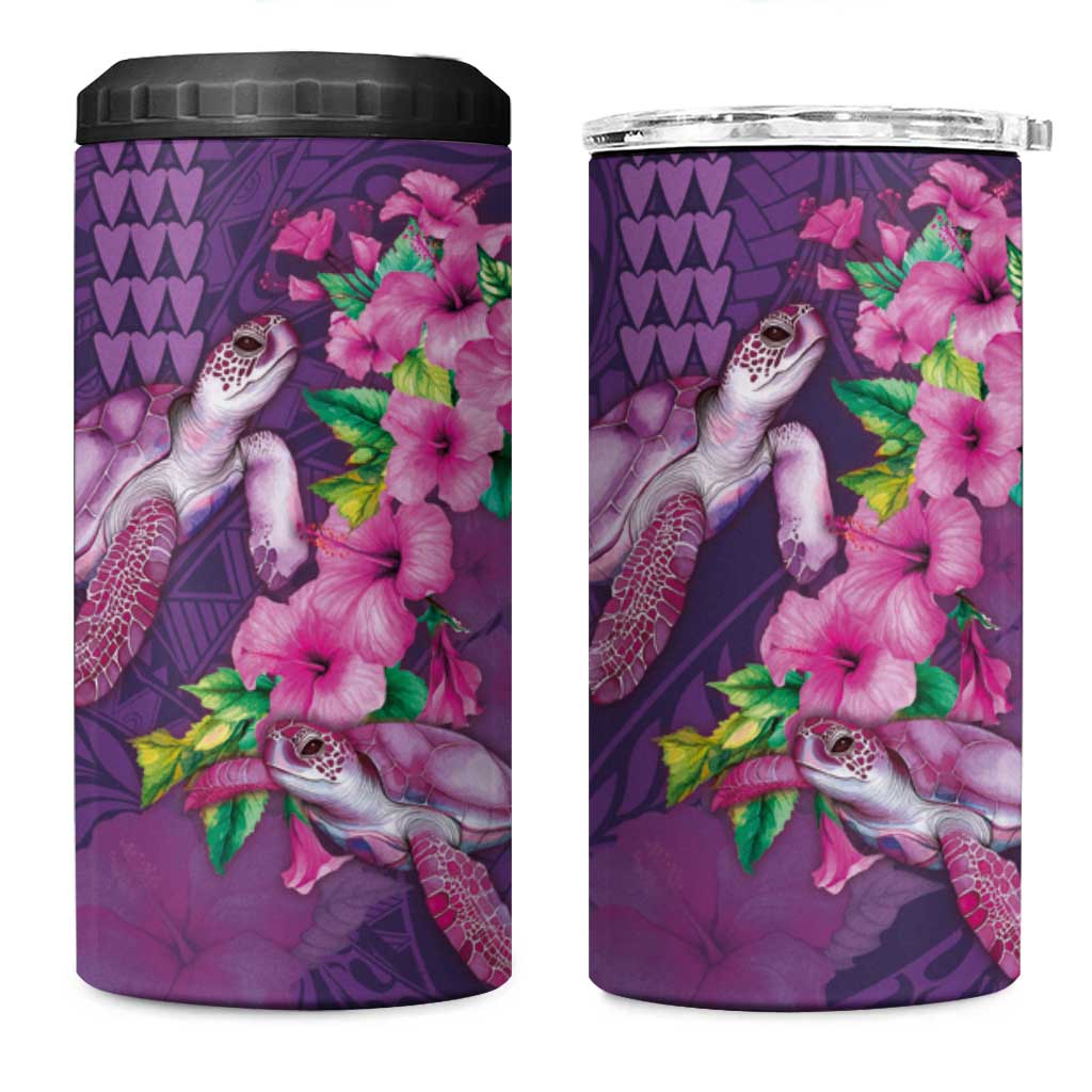 Hawaiian Turtle Love Couple 4 in 1 Can Cooler Tumbler Sweet Hibiscus and Kakau Pattern Deep Purple Color LT03 One Size: 16 oz Purple - Polynesian Pride