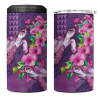 Hawaiian Turtle Love Couple 4 in 1 Can Cooler Tumbler Sweet Hibiscus and Kakau Pattern Deep Purple Color LT03 One Size: 16 oz Purple - Polynesian Pride