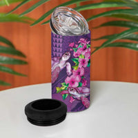 Hawaiian Turtle Love Couple 4 in 1 Can Cooler Tumbler Sweet Hibiscus and Kakau Pattern Deep Purple Color LT03 - Polynesian Pride