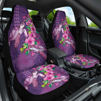 Hawaiian Turtle Love Couple Car Seat Cover - Sweet Hibiscus and Kakau Pattern Deep Purple Color LT03 One Size Purple - Polynesian Pride
