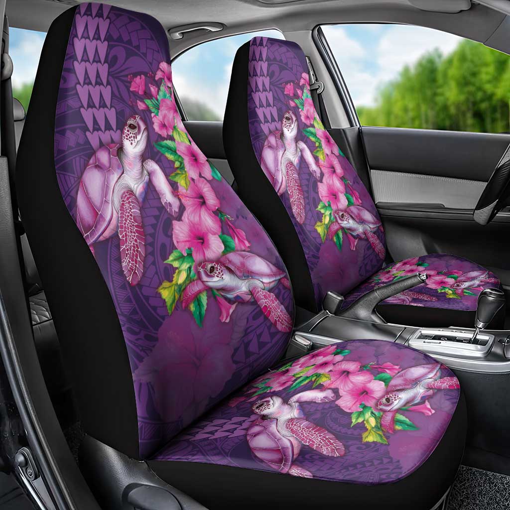 Hawaiian Turtle Love Couple Car Seat Cover - Sweet Hibiscus and Kakau Pattern Deep Purple Color LT03 - Polynesian Pride