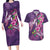 Hawaiian Turtle Love Couple Couples Matching Long Sleeve Bodycon Dress and Hawaiian Shirt - Sweet Hibiscus and Kakau Pattern Deep Purple Color
