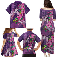 Hawaiian Turtle Love Couple Family Matching Puletasi and Hawaiian Shirt - Sweet Hibiscus and Kakau Pattern Deep Purple Color LT03 - Polynesian Pride
