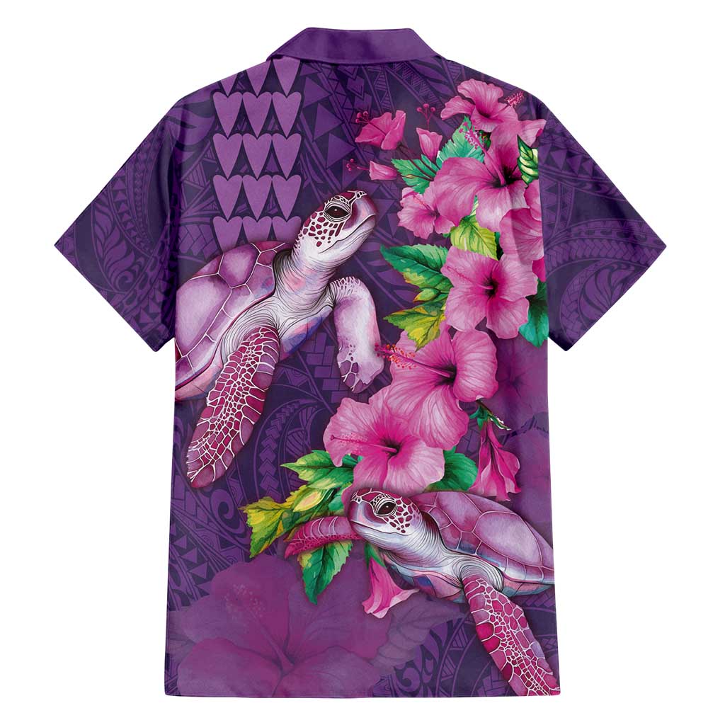 Hawaiian Turtle Love Couple Family Matching Puletasi and Hawaiian Shirt - Sweet Hibiscus and Kakau Pattern Deep Purple Color LT03 - Polynesian Pride