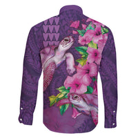 Hawaiian Turtle Love Couple Family Matching Puletasi and Hawaiian Shirt - Sweet Hibiscus and Kakau Pattern Deep Purple Color LT03 - Polynesian Pride
