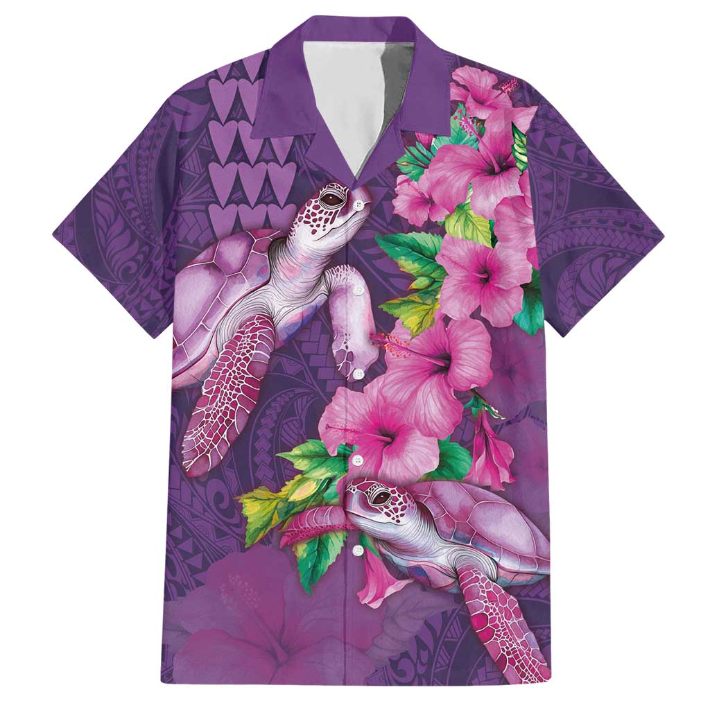 Hawaiian Turtle Love Couple Hawaiian Shirt - Sweet Hibiscus and Kakau Pattern Deep Purple Color LT03 Purple - Polynesian Pride