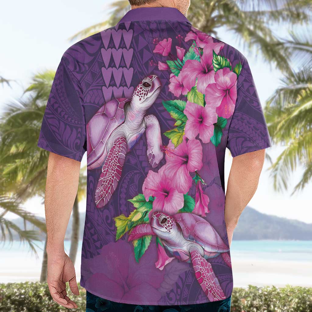 Hawaiian Turtle Love Couple Hawaiian Shirt - Sweet Hibiscus and Kakau Pattern Deep Purple Color LT03 - Polynesian Pride