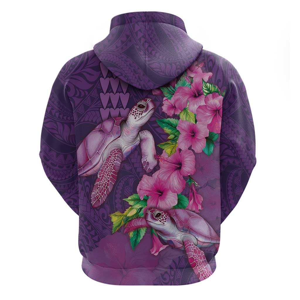 Hawaiian Turtle Love Couple Hoodie - Sweet Hibiscus and Kakau Pattern Deep Purple Color LT03 - Polynesian Pride