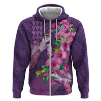 Hawaiian Turtle Love Couple Hoodie - Sweet Hibiscus and Kakau Pattern Deep Purple Color LT03 Zip Hoodie Purple - Polynesian Pride
