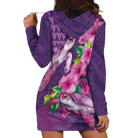 Hawaiian Turtle Love Couple Hoodie Dress - Sweet Hibiscus and Kakau Pattern Deep Purple Color LT03 - Polynesian Pride