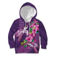 Hawaiian Turtle Love Couple Kid Hoodie - Sweet Hibiscus and Kakau Pattern Deep Purple Color LT03 Hoodie Purple - Polynesian Pride