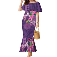 Hawaiian Turtle Love Couple Mermaid Dress - Sweet Hibiscus and Kakau Pattern Deep Purple Color LT03 Women Purple - Polynesian Pride