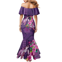 Hawaiian Turtle Love Couple Mermaid Dress - Sweet Hibiscus and Kakau Pattern Deep Purple Color LT03 - Polynesian Pride