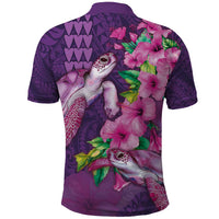 Hawaiian Turtle Love Couple Polo Shirt - Sweet Hibiscus and Kakau Pattern Deep Purple Color LT03 - Polynesian Pride