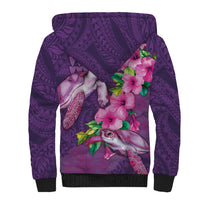 Hawaiian Turtle Love Couple Sherpa Hoodie - Sweet Hibiscus and Kakau Pattern Deep Purple Color LT03 - Polynesian Pride