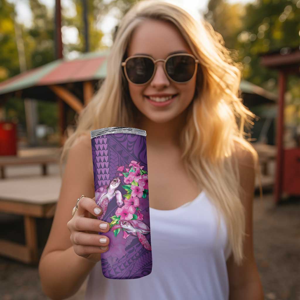 Hawaiian Turtle Love Couple Skinny Tumbler Sweet Hibiscus and Kakau Pattern Deep Purple Color LT03 - Polynesian Pride