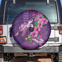 Hawaiian Turtle Love Couple Spare Tire Cover - Sweet Hibiscus and Kakau Pattern Deep Purple Color LT03 Purple - Polynesian Pride