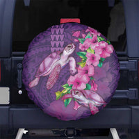 Hawaiian Turtle Love Couple Spare Tire Cover - Sweet Hibiscus and Kakau Pattern Deep Purple Color LT03 - Polynesian Pride