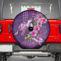 Hawaiian Turtle Love Couple Spare Tire Cover - Sweet Hibiscus and Kakau Pattern Deep Purple Color LT03 - Polynesian Pride