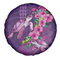 Hawaiian Turtle Love Couple Spare Tire Cover - Sweet Hibiscus and Kakau Pattern Deep Purple Color LT03 - Polynesian Pride