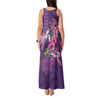 Hawaiian Turtle Love Couple Tank Maxi Dress - Sweet Hibiscus and Kakau Pattern Deep Purple Color LT03 - Polynesian Pride