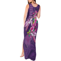 Hawaiian Turtle Love Couple Tank Maxi Dress - Sweet Hibiscus and Kakau Pattern Deep Purple Color LT03 - Polynesian Pride