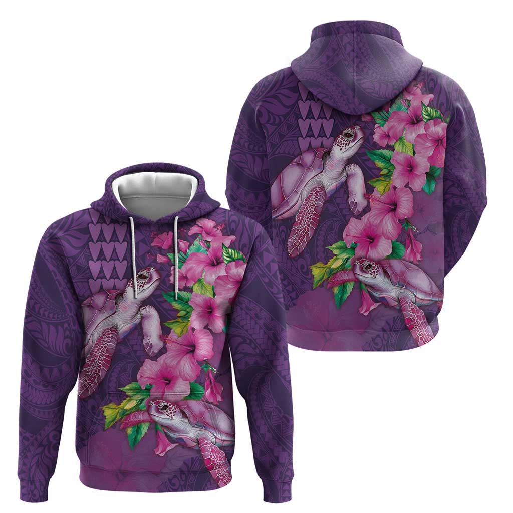 Hawaiian Turtle Love Couple Zip Hoodie - Sweet Hibiscus and Kakau Pattern Deep Purple Color LT03 - Polynesian Pride