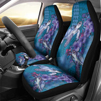 Hawaiian Turtle Love Couple Car Seat Cover - Sweet Hibiscus and Kakau Pattern Sapphire Color LT03 - Polynesian Pride