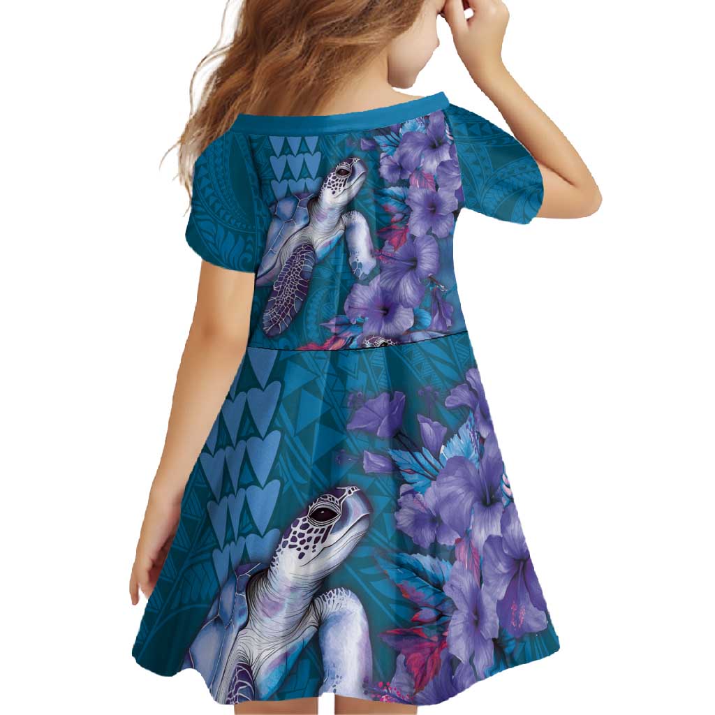 Hawaiian Turtle Love Couple Family Matching Mermaid Dress and Hawaiian Shirt - Sweet Hibiscus and Kakau Pattern Sapphire Color LT03 - Polynesian Pride