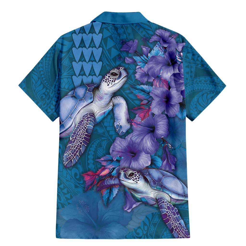 Hawaiian Turtle Love Couple Family Matching Mermaid Dress and Hawaiian Shirt - Sweet Hibiscus and Kakau Pattern Sapphire Color LT03 - Polynesian Pride