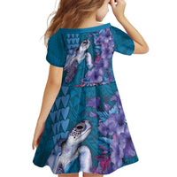Hawaiian Turtle Love Couple Family Matching Puletasi and Hawaiian Shirt - Sweet Hibiscus and Kakau Pattern Sapphire Color LT03 - Polynesian Pride