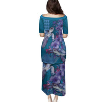 Hawaiian Turtle Love Couple Family Matching Puletasi and Hawaiian Shirt - Sweet Hibiscus and Kakau Pattern Sapphire Color LT03 - Polynesian Pride